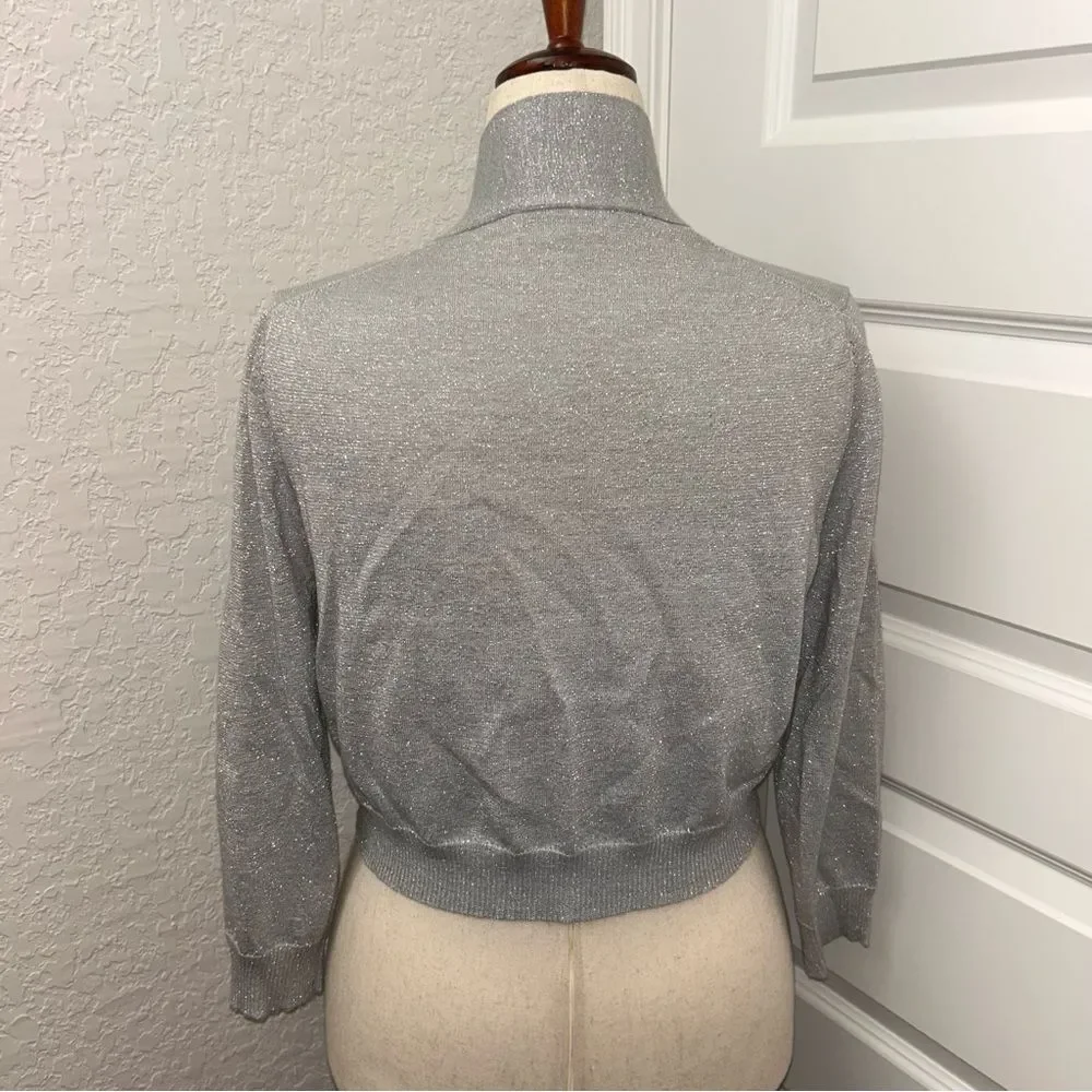 Calvin Klein Shimmer 3/4 Length Sleeve Open Front Crop Cardigan Sweater Top